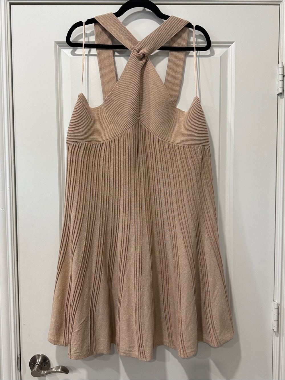 Express Metallic Ribbed Twist Halter Neck Fit and Flare Sweater Dress Size XL
